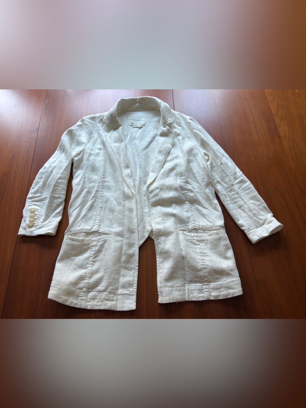 Anthropologie White Linen Size 0 Blazer with crisscross back